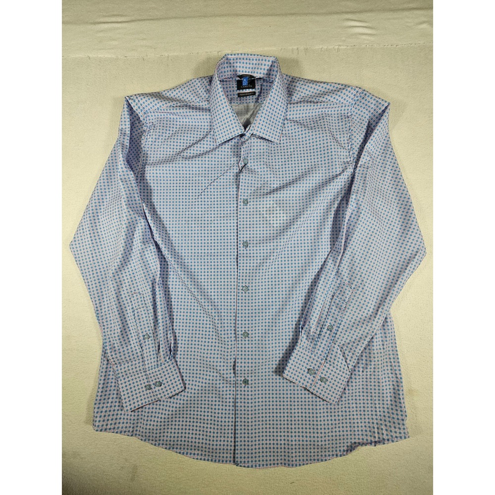 Vince Camuto Mens XL Slim Fit Stretch Dress Shirt Blue Red Grid Long Sleeve New